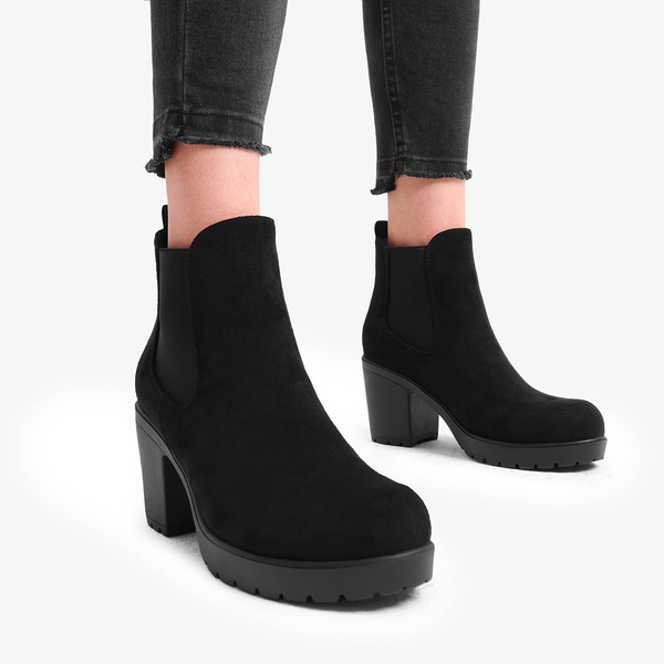 Block Heel Chelsea Booties - BLACK SUEDE - 1